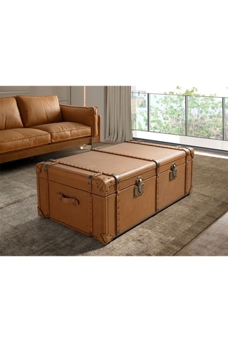 Banc-coffre - Marron - En cuir