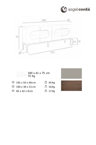 Buffet 4 portes - 180 x 41 x 75 cm