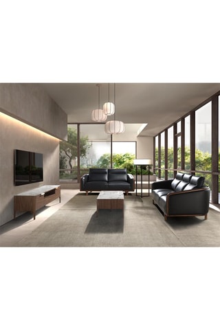 Meuble TV 2 portes en noyer et verre - 180 x 45 x 50 cm
