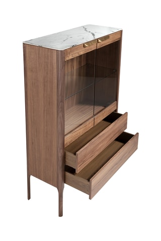 Vitrine 2 portes 2 tiroirs en verre - 99 x 40 x 161 cm