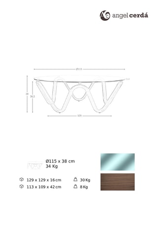 Table basse en noyer et verre  - 115 x 38 x 115 cm