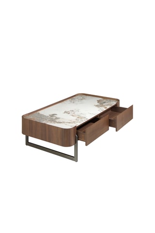 Table basse en bois et marbre - 73 x 75 x 14 cm