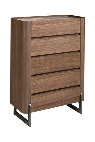 Chiffonnier 5 tiroirs en bois plaqué noyer - 80 x 112 x 40 cm