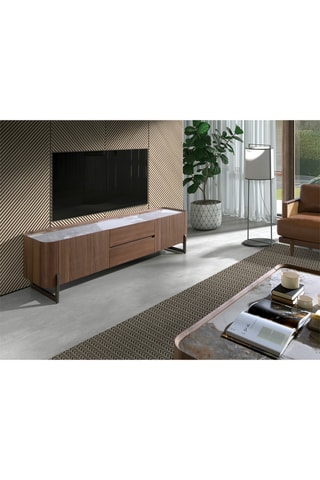Meuble TV 2 portes en noyer - 200 x 52 x 45 cm