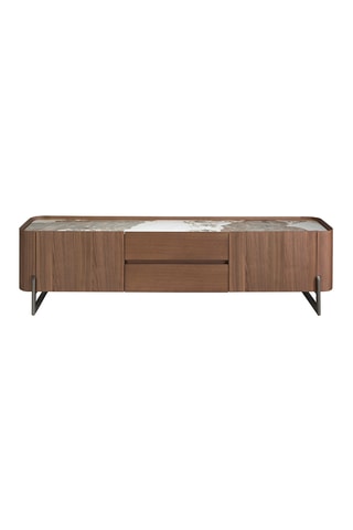 Meuble TV 2 portes en noyer - 200 x 52 x 45 cm