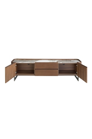 Meuble TV 2 portes en noyer - 200 x 52 x 45 cm