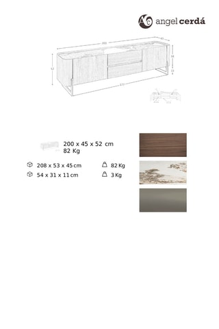 Meuble TV 2 portes en noyer - 200 x 52 x 45 cm