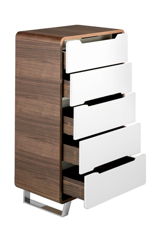 Chiffonnier 5 tiroirs en bois plaqué noyer - 106 x 70 x 49 cm