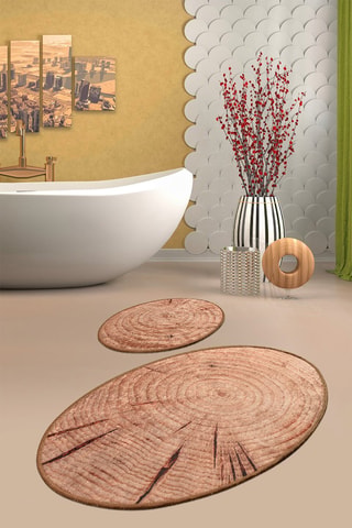 2 alfombras de baño Wood Djt - Ocre - 50 x 60 / 60 x 100 cm