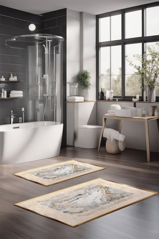 2 alfombras de baño - Beige y blanco