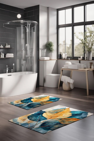 2 alfombras de baño - Azul y amarillo