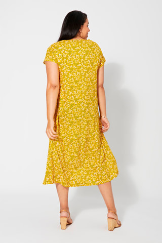 Vestido trapecio - Blanco, verde y amarillo