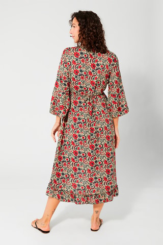 Vestido cruzado - Beige, rojo y verde