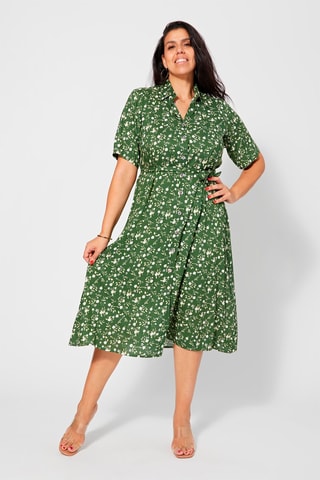 Vestido camisero - Blanco y verde