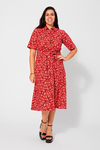 Vestido camisero - Blanco, negro y rojo