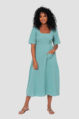 Vestido midi de lino - Azul
