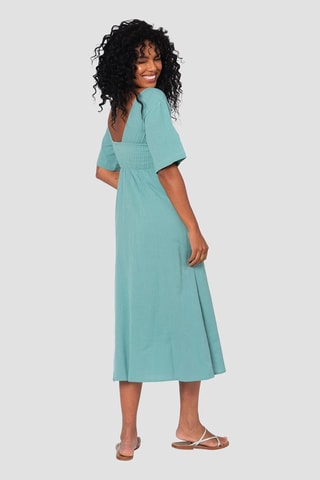 Vestido midi de lino - Azul