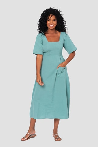 Vestido midi de lino - Azul