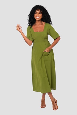 Vestido midi de lino - Verde
