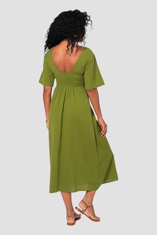 Vestido midi de lino - Verde