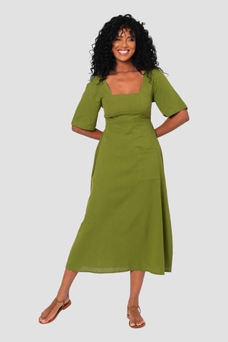 Vestido midi de lino - Verde