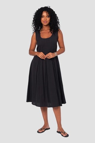 Abito midi in lino - Nero