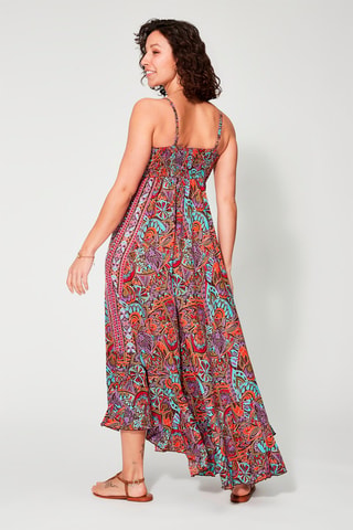 Vestido midi - Azul, marrón y naranja