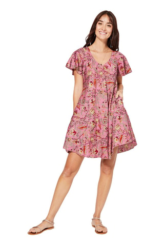 Trapeziumjurk - Roze, bordeauxrood en beige