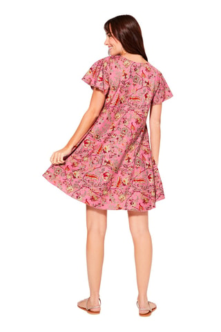 Trapeziumjurk - Roze, bordeauxrood en beige