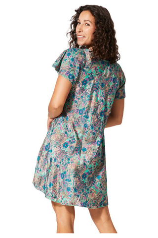 Trapeziumjurk - Grijs, turquoise en blauw