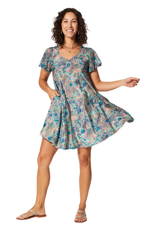 Trapeziumjurk - Grijs, turquoise en blauw