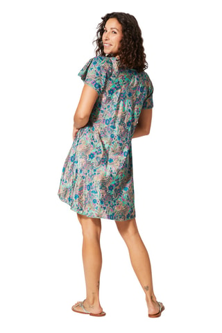Trapeziumjurk - Grijs, turquoise en blauw