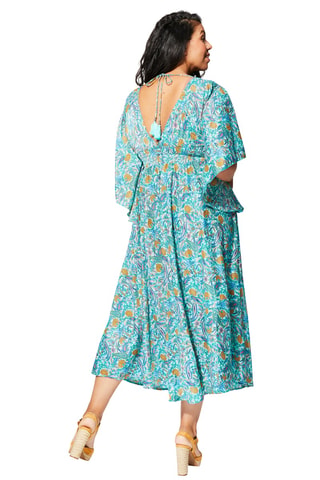 Vestido largo - Turquesa, amarillo y azul