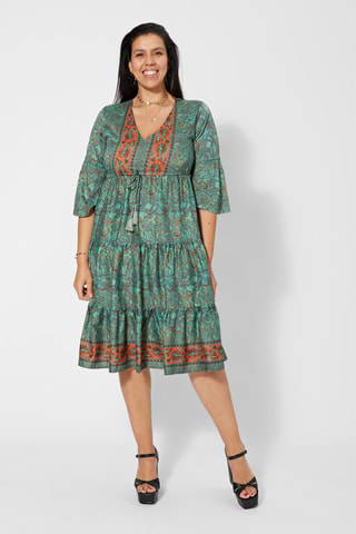 Vestido midi - Verde, marrón y naranja