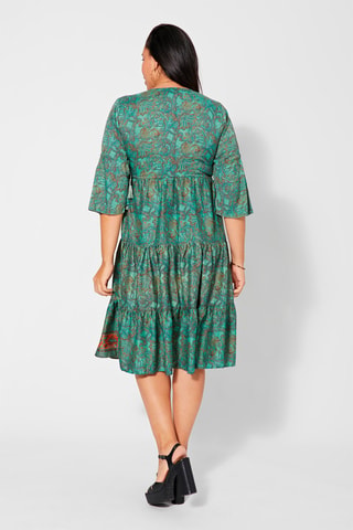 Vestido midi - Verde, marrón y naranja
