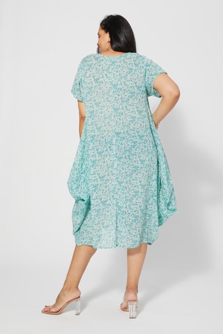Trapeziumjurk - Wit, groen en paars