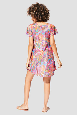 Trapezium Jurk - Wit, oranje en roze