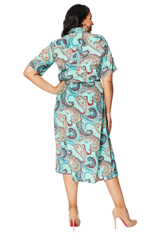 Vestido camisero - Beige, rojo y turquesa