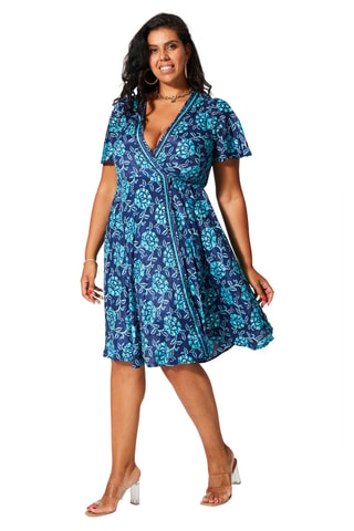 Wikkeljurk - Goudkleurig, marineblauw en turquoise