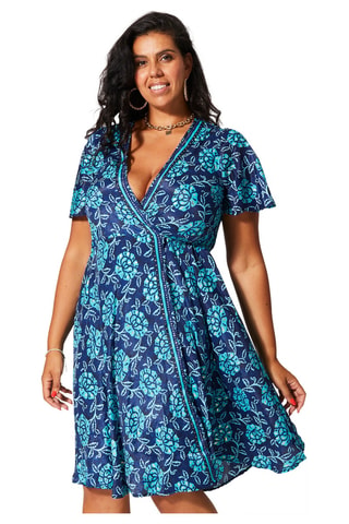 Wikkeljurk - Goudkleurig, marineblauw en turquoise