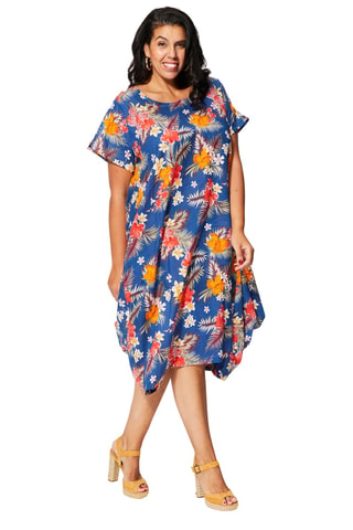 Vestido trapecio - Azul marino, rojo y naranja