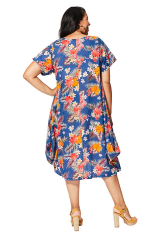 Vestido trapecio - Azul marino, rojo y naranja