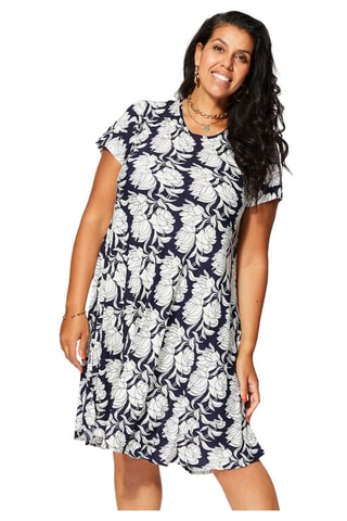 Trapeziumjurk - Marineblauw en wit