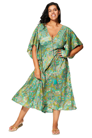 Vestido largo - Dorado, verde y amarillo