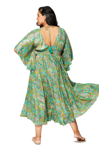 Vestido largo - Dorado, verde y amarillo