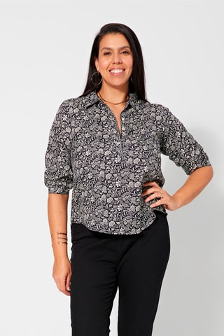 Blusa de flores - Blanco y negro