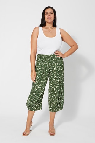 Pantaloni capri a vita alta - Bianco, beige e verde