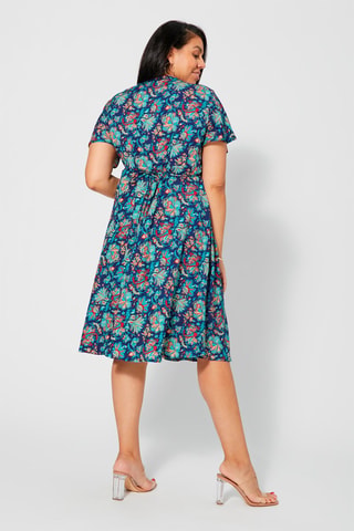 Vestido cruzado - Beige, rojo y azul