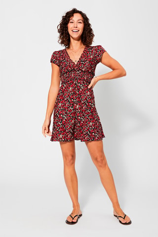 Rechte Jurk - Zwart, beige en rood