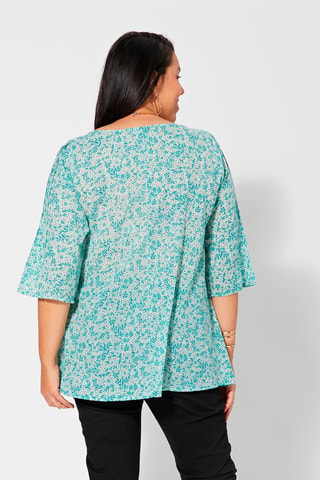 Blusa de flores - Blanco, negro y azul